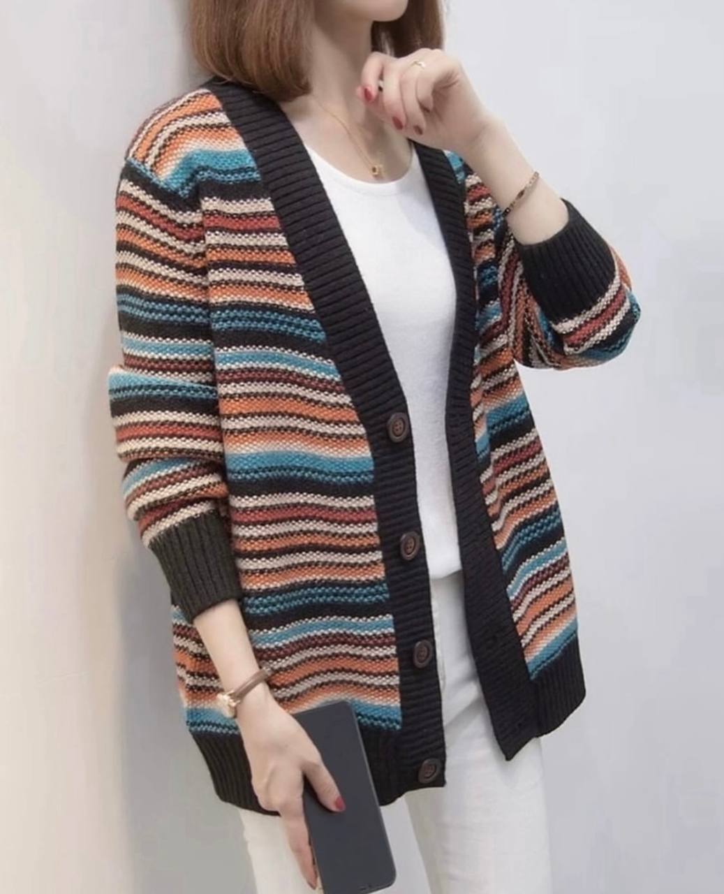 ژاکت بافت جلو دکمه وارداتی/رنگبندی دارد (۲)