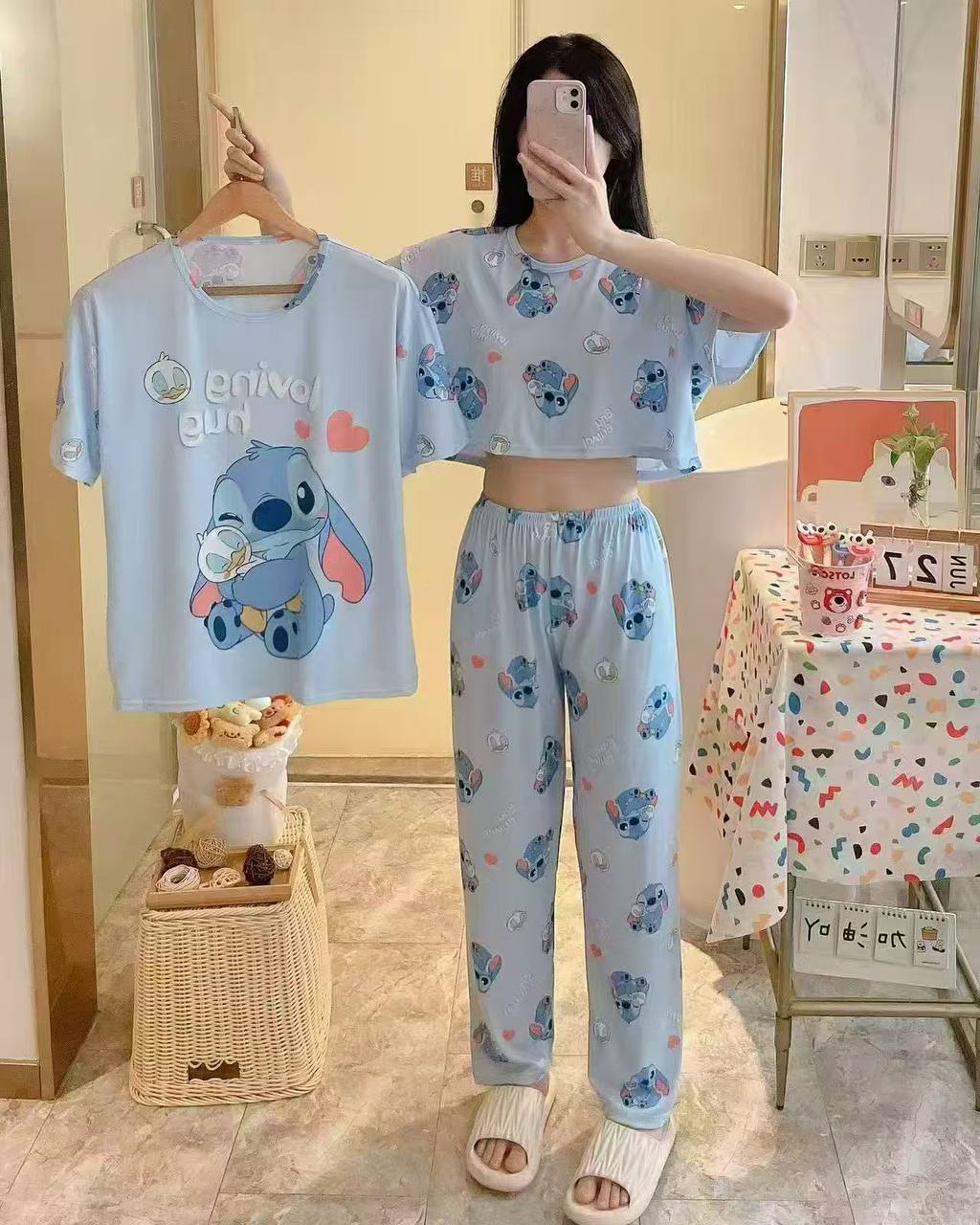 ست سه تیکه تیشرت شلوار کراپ وارداتی