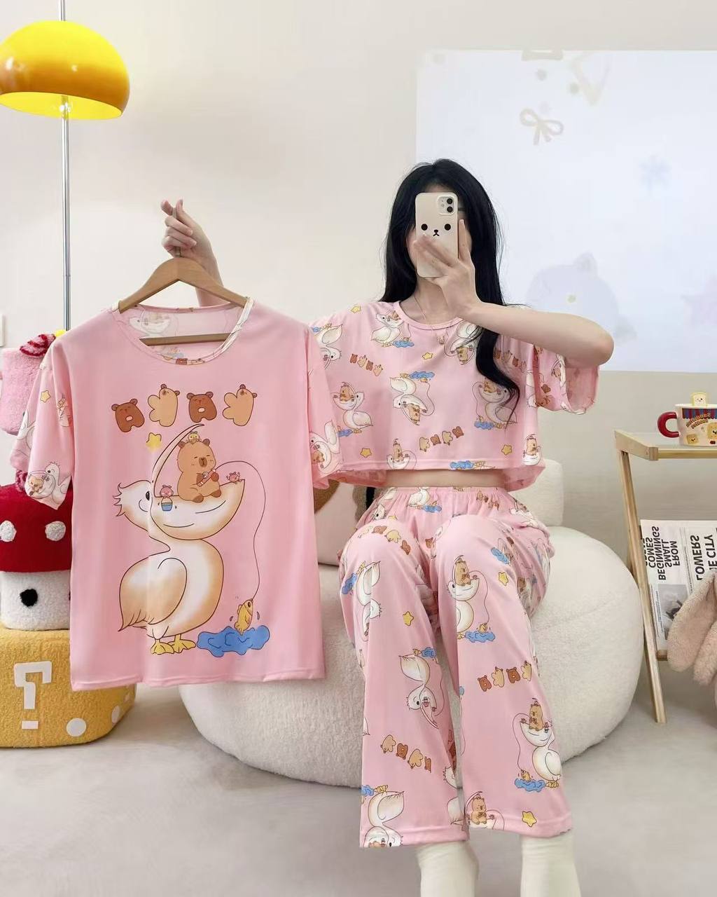 ست سه تیکه تیشرت شلوار کراپ وارداتی