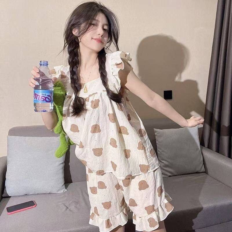 ست تاپ و شورتک نخی زنانه دخترانه وارداتی