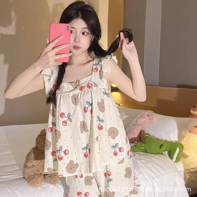 ست تاپ و شورتک نخی زنانه دخترانه وارداتی