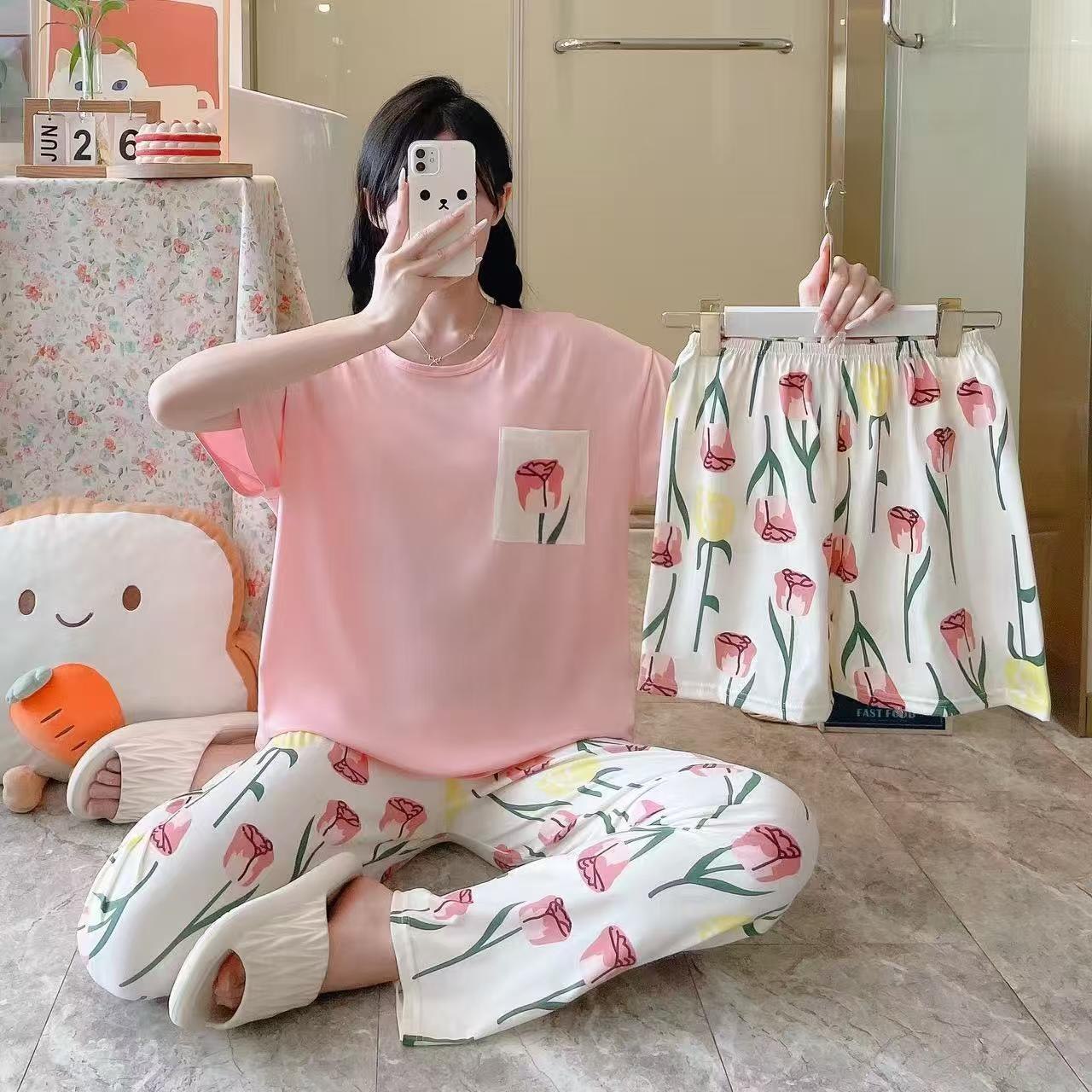 ست سه تیکه زنانه و دخترانه وارداتی (بلوز+شلوار+شورتک)